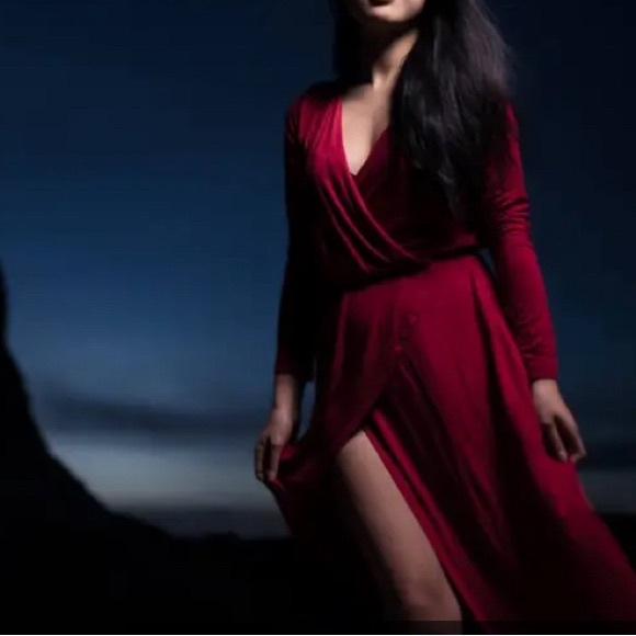 Maxi Red Wrap Dress - Picture 1 of 4
